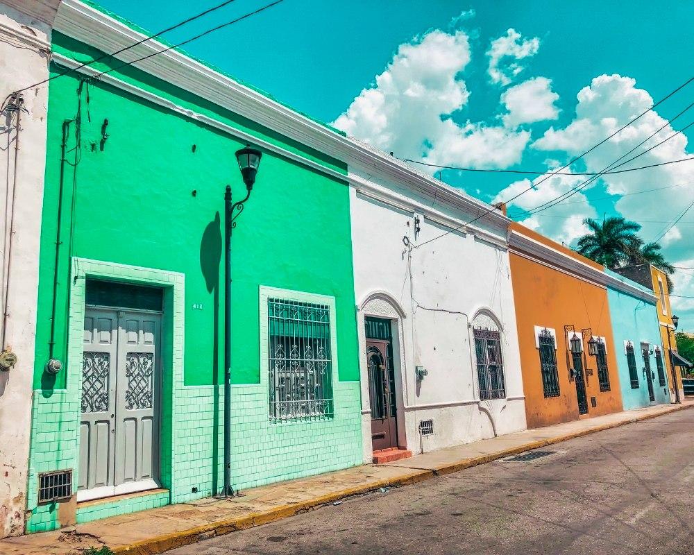 The historic buildings are a walk back in time in colonial city of Merida, Mexico.