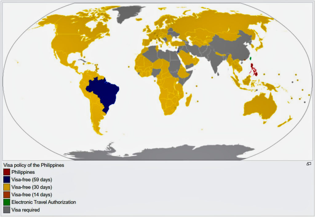 map showing the Philippines visa policy for each country