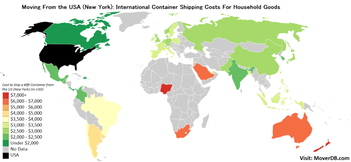 map showing container cost of moving to the Philippines